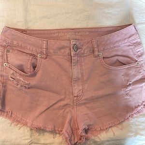 AE pink denim shorts